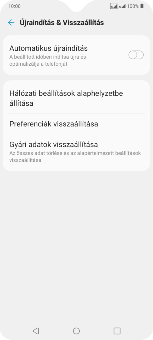 Válaszd a Gyári adatok visszaállítása lehetőséget. Válaszd a Gyári adatok visszaállítása lehetőséget.