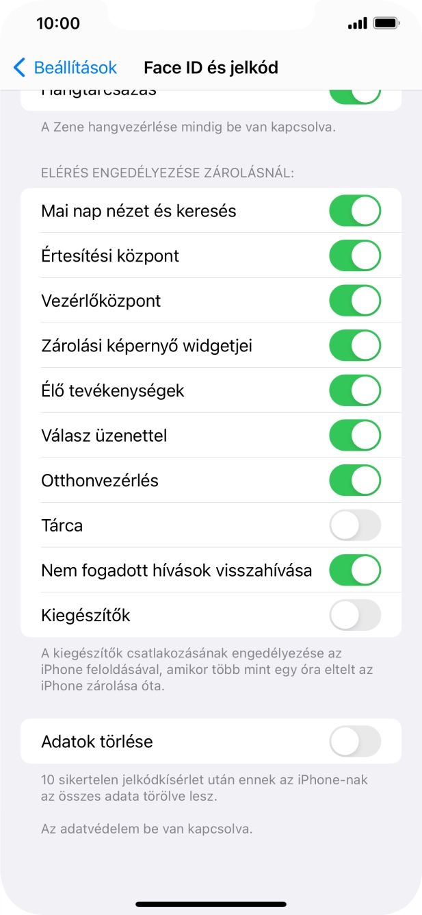 Kattints az „Adatok törlése” melletti csúszkára a funkció be- vagy kikapcsolásához.