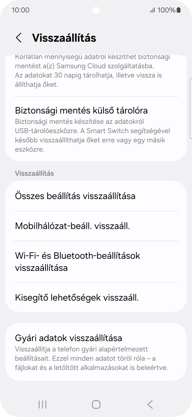 Válaszd a Gyári adatok visszaállítása lehetőséget.