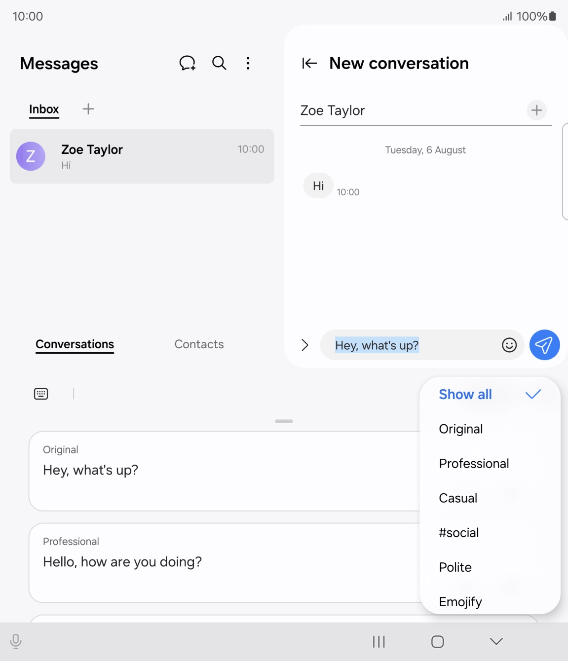 Press the required style of writing.