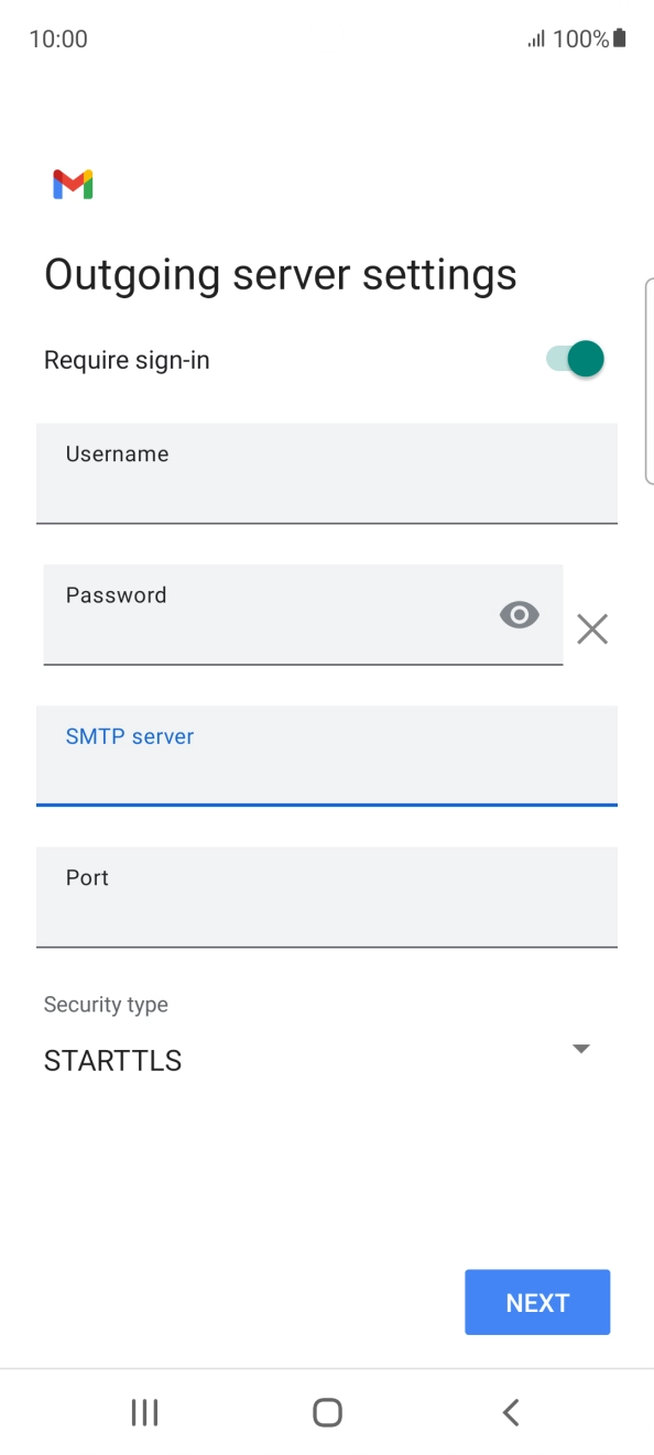 Press the field below 'Port' and key in 25. Press the field below 'Port' and key in 25.