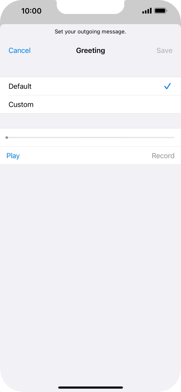 Press Default to select the default greeting. Press Default to select the default greeting.