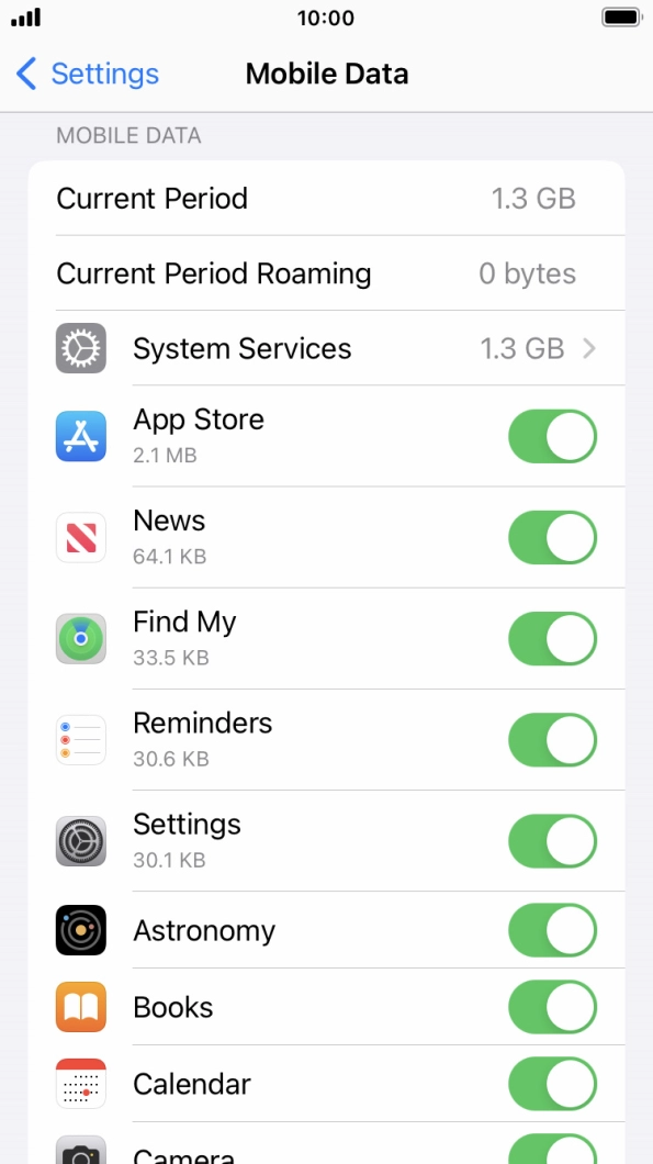 Press the indicators next to the required applications to turn the function on or off.