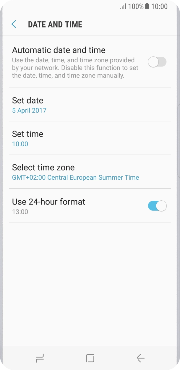 Press the indicator next to 'Automatic date and time' to turn on the function.
