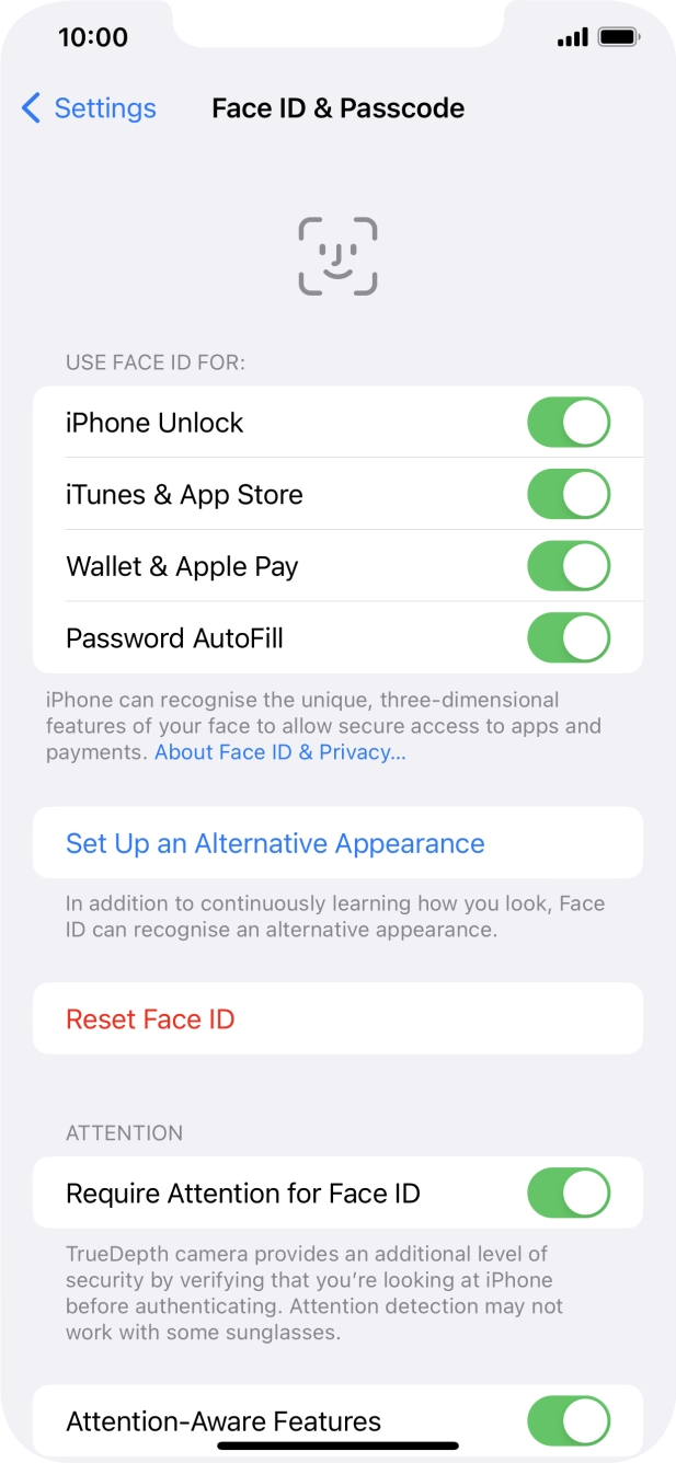 Press the indicators next to the required settings to turn them on or off.