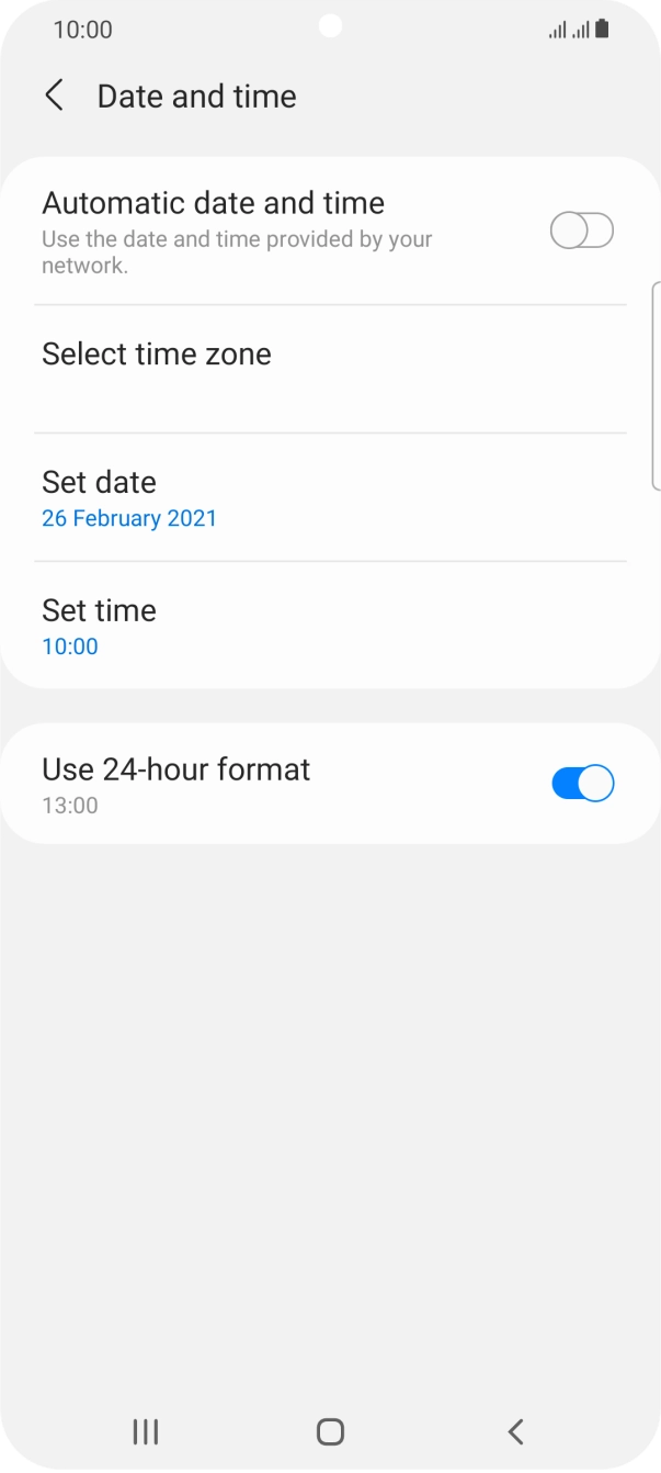 Press the indicator next to 'Automatic date and time' to turn on the function.