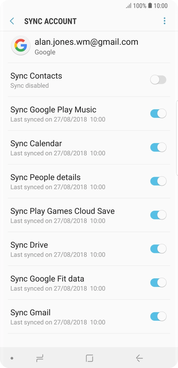 Press the indicator next to 'Sync Contacts' to turn on the function.