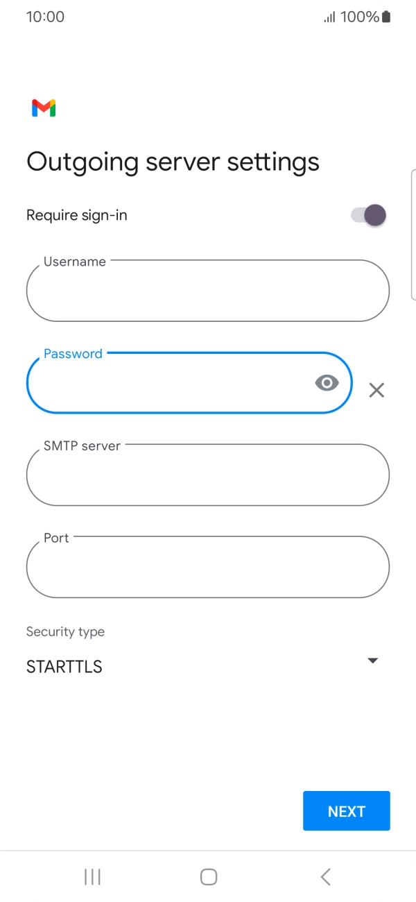 Press the field below 'SMTP server' and key in the name of your email provider's outgoing server.