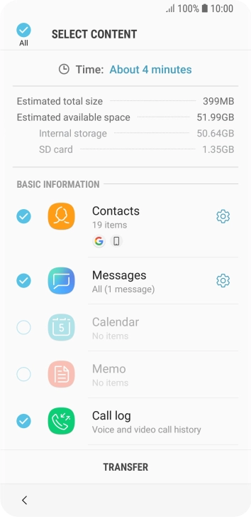 Press the required data types.