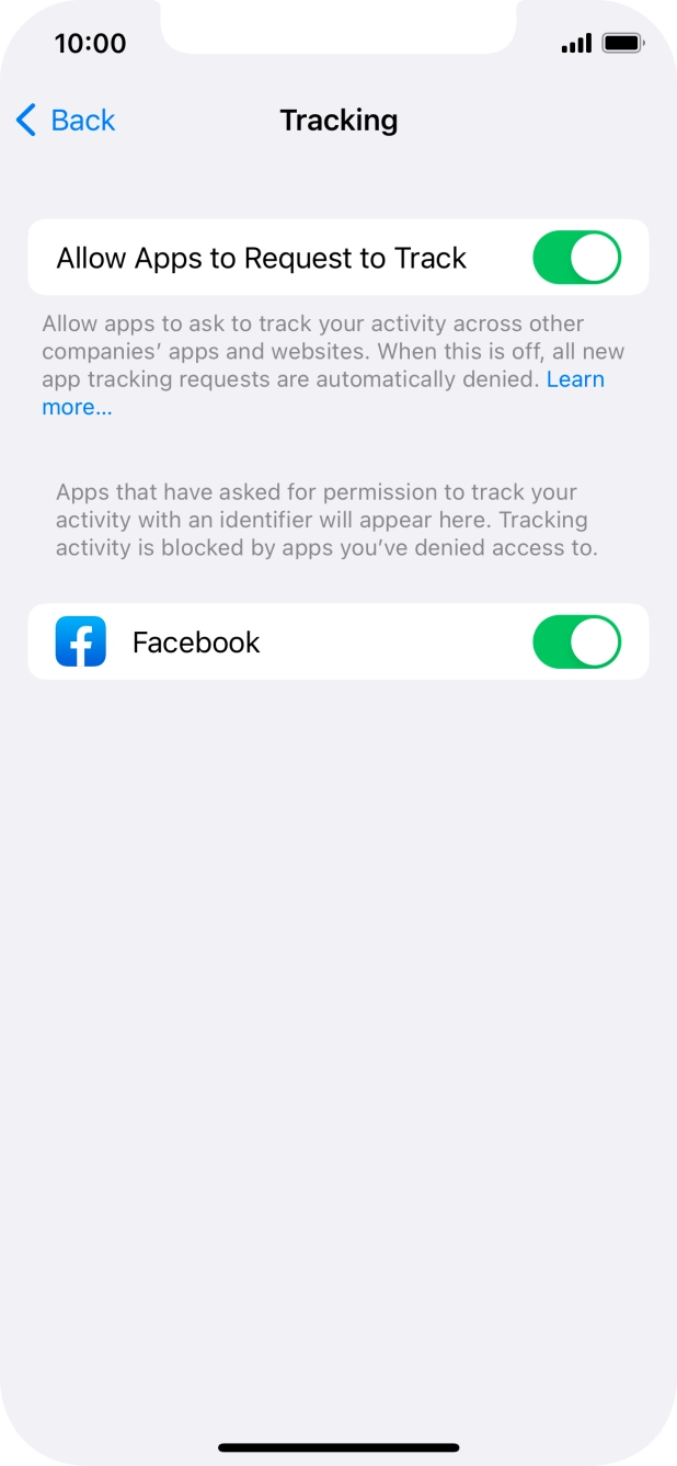 Press the indicator next to 'Allow Apps to Request to Track' to turn the function on or off.