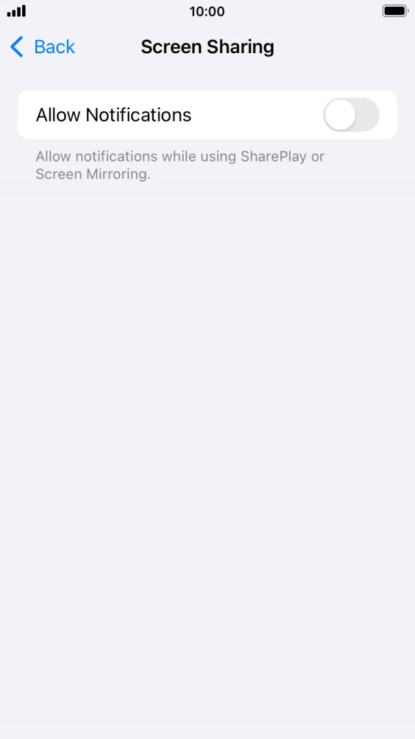 Press the indicator next to 'Allow Notifications' to turn the function on or off.
