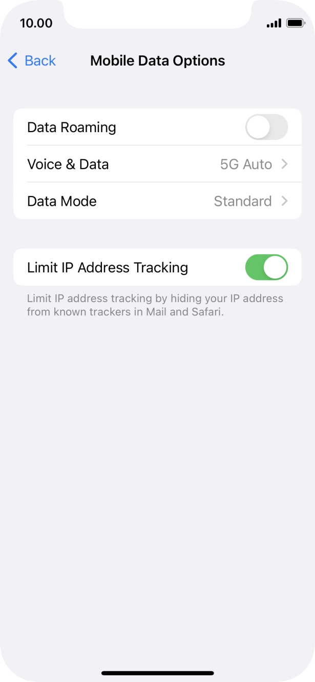 Press the indicator next to 'Data Roaming' to turn the function on or off. Press the indicator next to 'Data Roaming' to turn the function on or off.