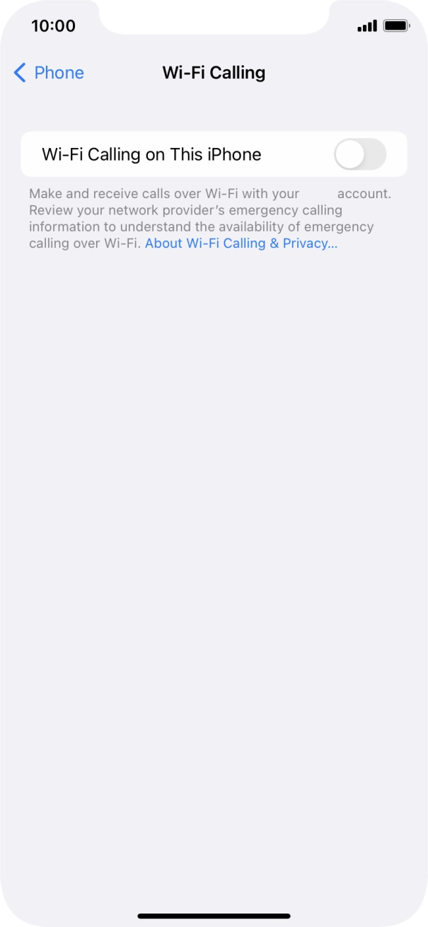 Press the indicator next to 'Wi-Fi Calling on This iPhone' to turn the function on or off. Press the indicator next to 'Wi-Fi Calling on This iPhone' to turn the function on or off.
