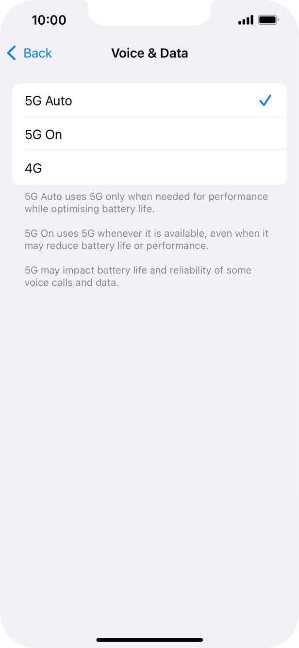 To turn on automatic switch between 5G and 4G, press 5G Auto.