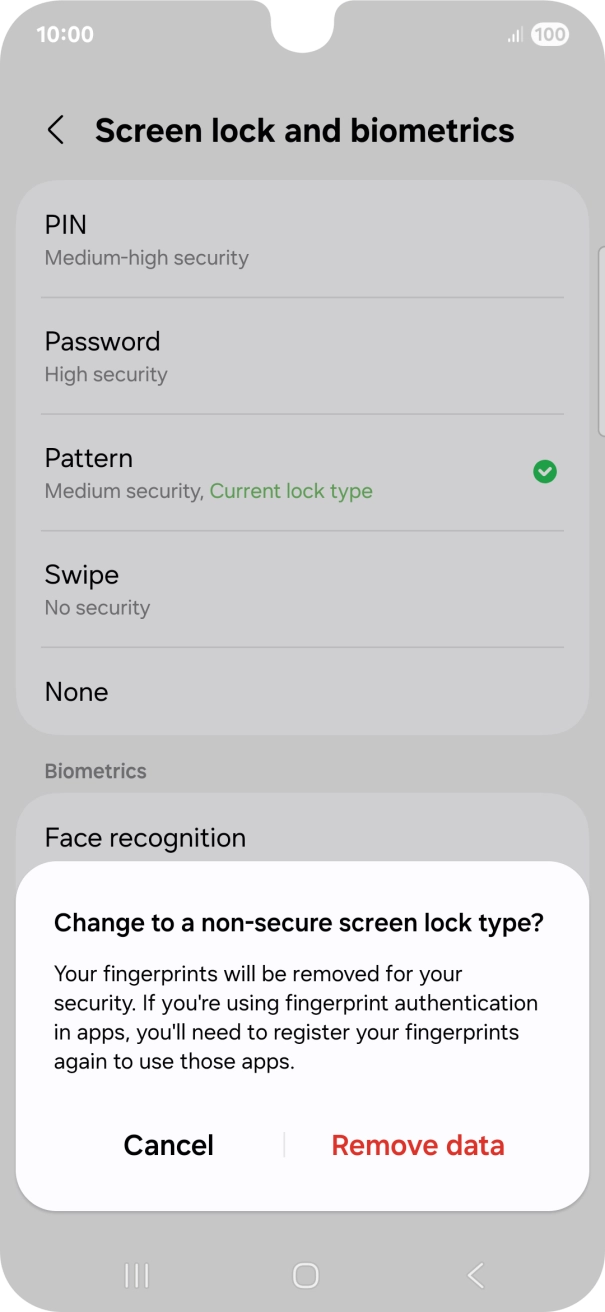 Press Remove data. Press Remove data.