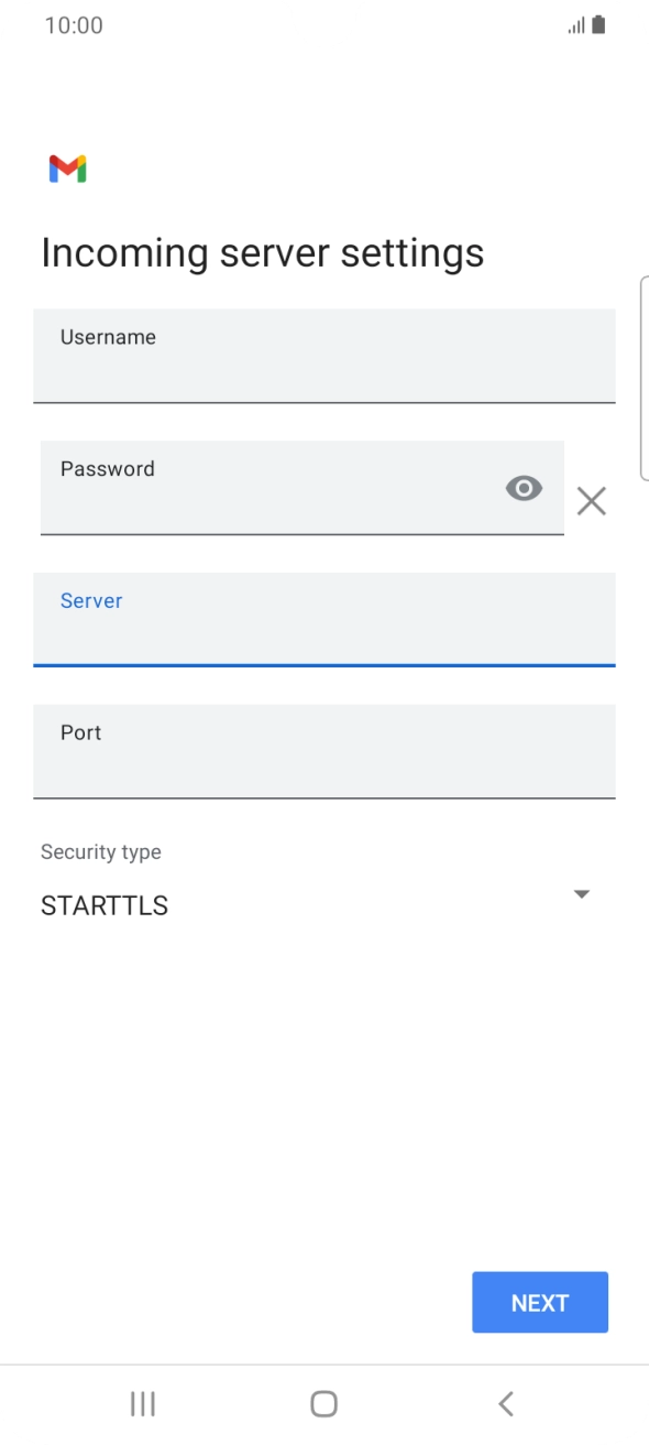Press the field below 'Port' and key in 143. Press the field below 'Port' and key in 143.