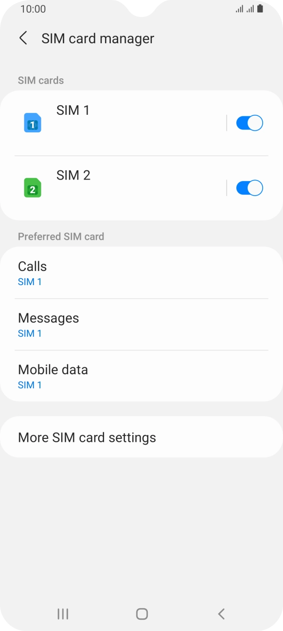 Press the indicator next to the required SIM.