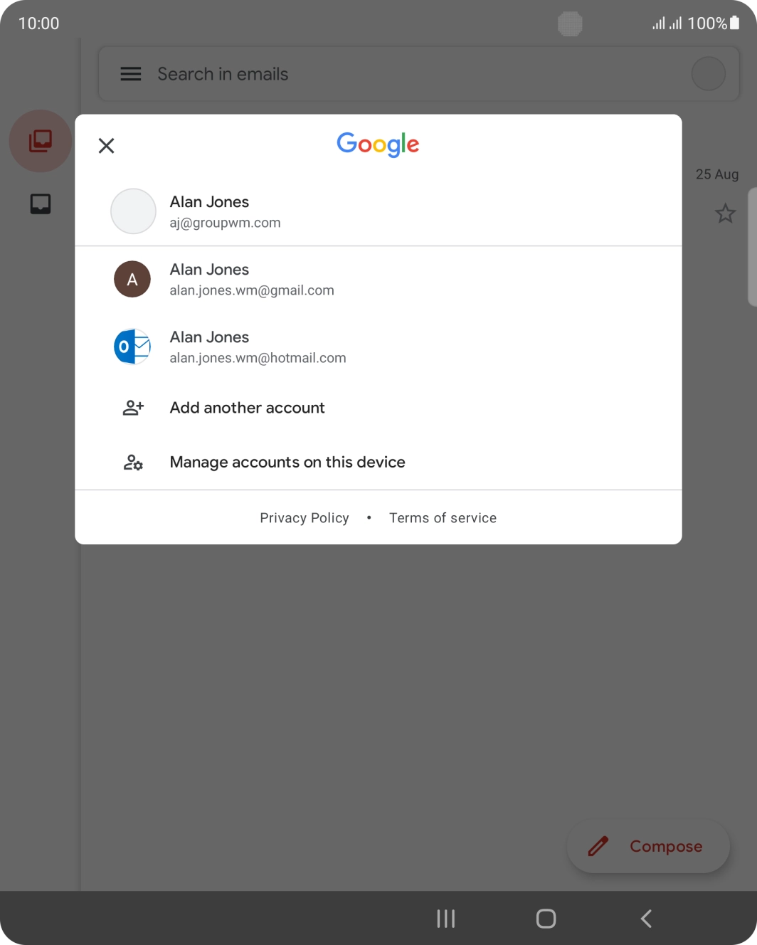 Press the required email account.