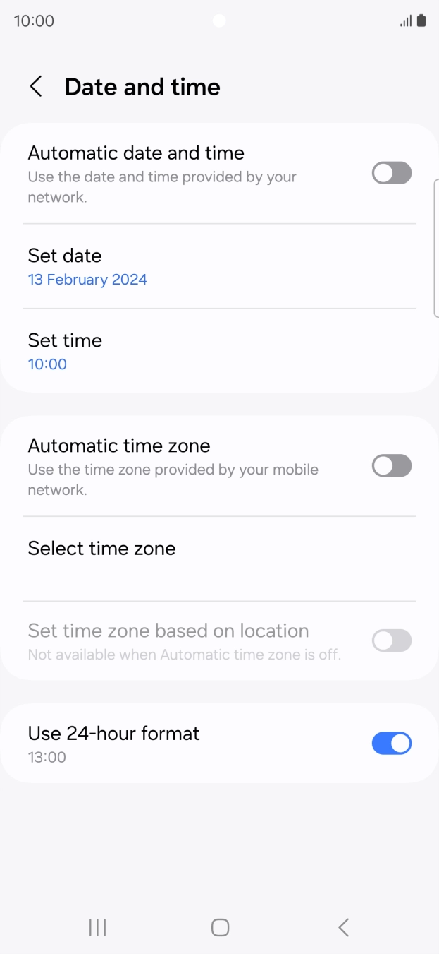 Press the indicator next to 'Automatic date and time' to turn on the function.