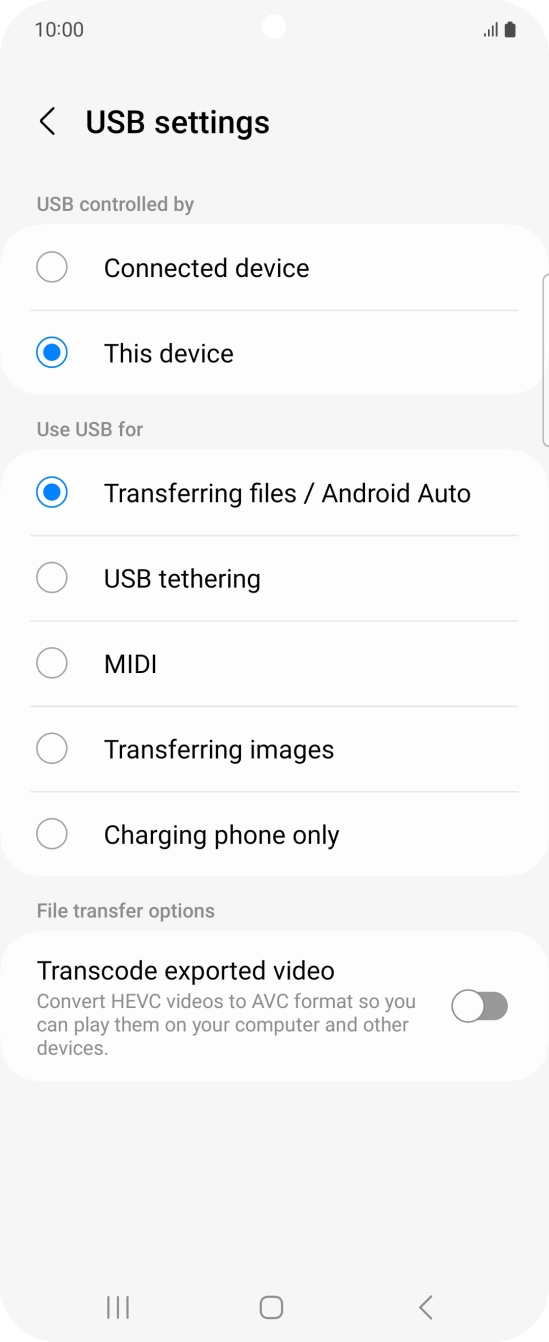 Press Transferring files / Android Auto. Press Transferring files / Android Auto.