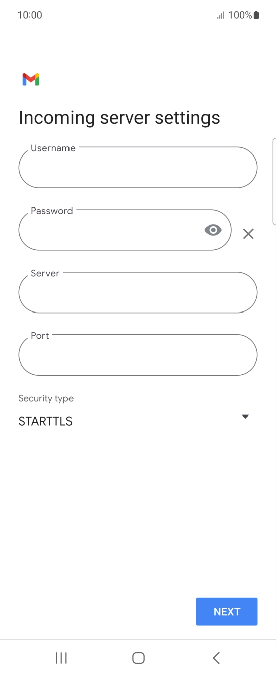 Press the field below 'Username' and key in the username for your email account. Press the field below 'Username' and key in the username for your email account.