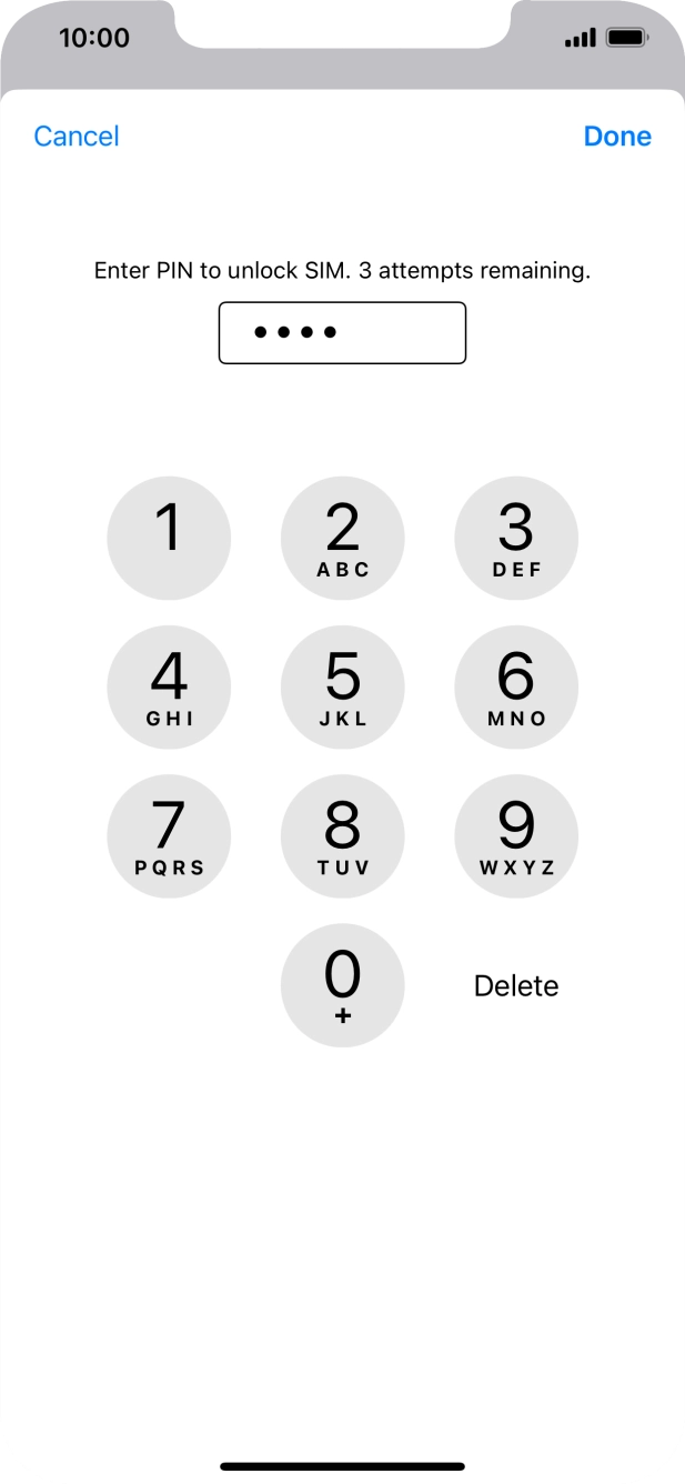Key in your SIM PIN and press Done. The default SIM PIN is 0000.
