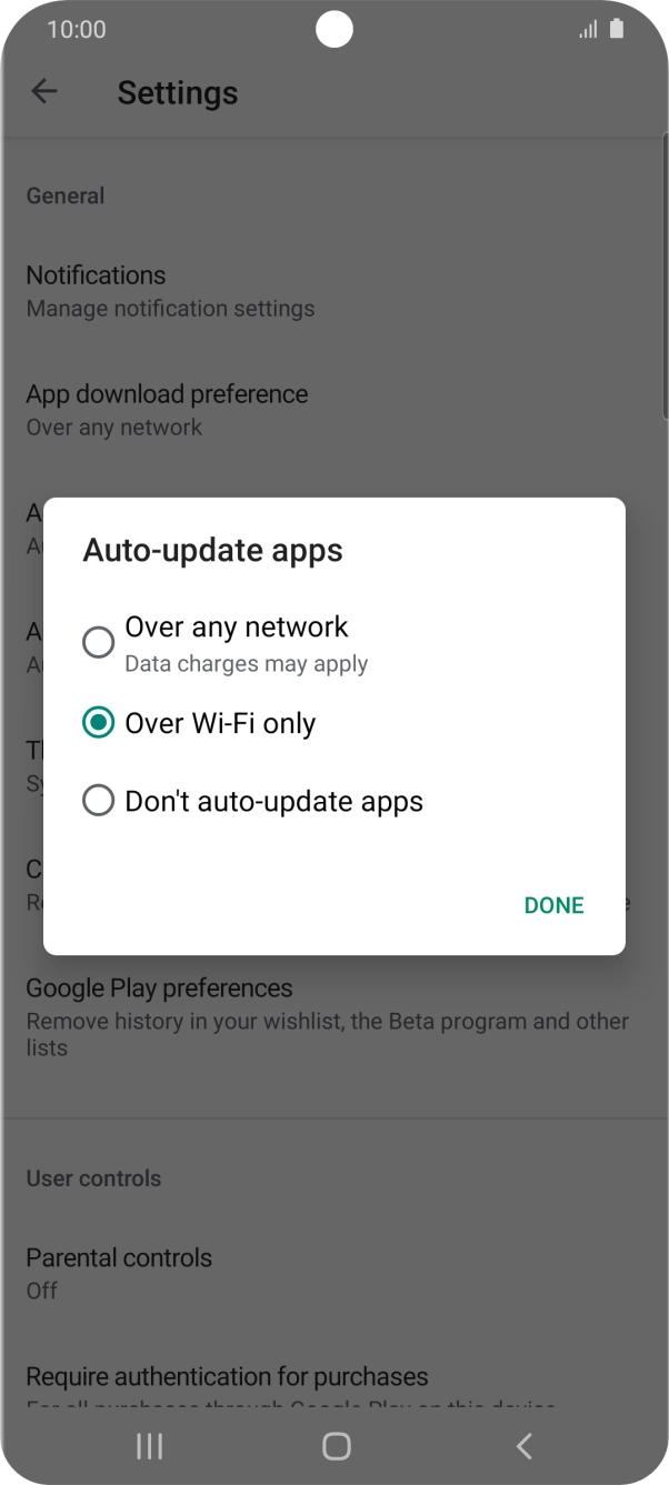 To turn on automatic update of apps using mobile network, press Over any network. To turn on automatic update of apps using mobile network, press Over any network.