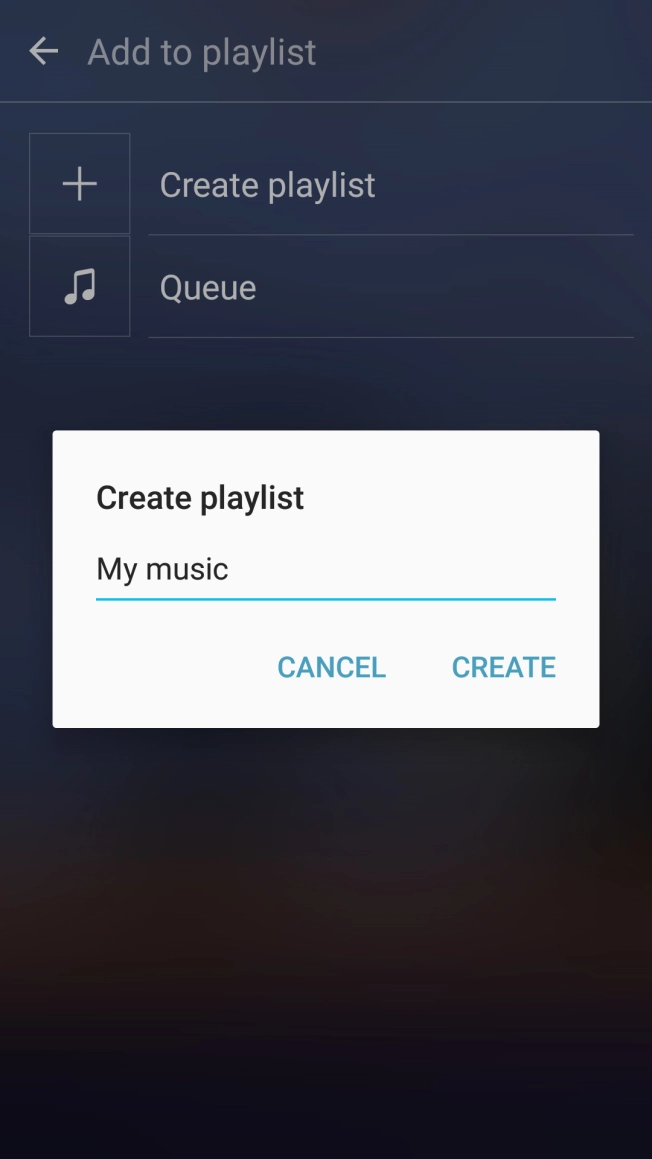 Key in a name for the playlist and press CREATE.
