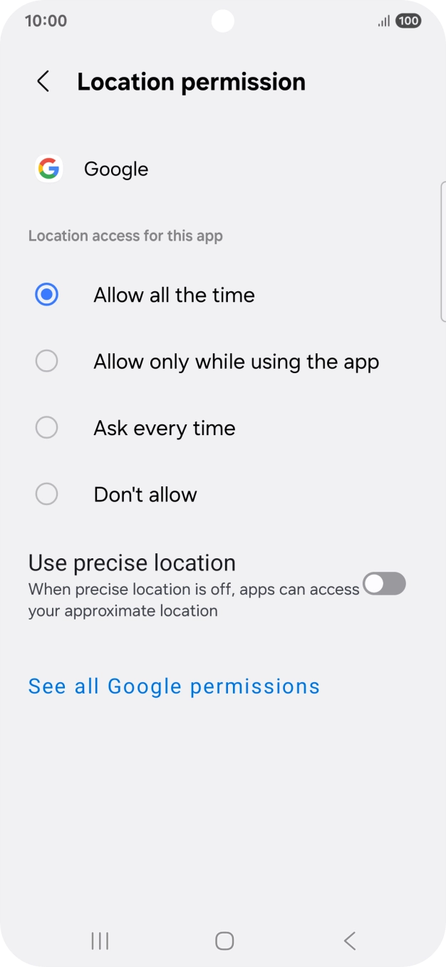Press the required setting.