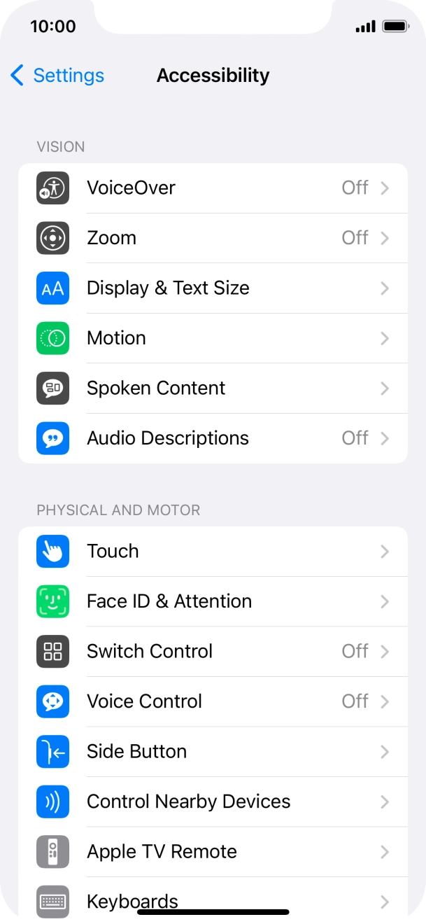 Press the required category below 'VISION' and follow the instructions on the screen to select the required settings.
