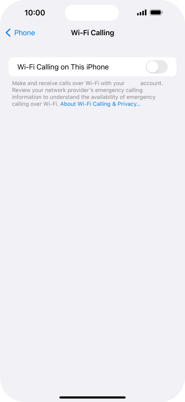 Press the indicator next to 'Wi-Fi Calling on This iPhone' to turn the function on or off.