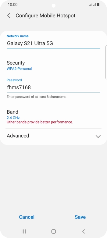 Press the field below 'Network name' and key in the required name.