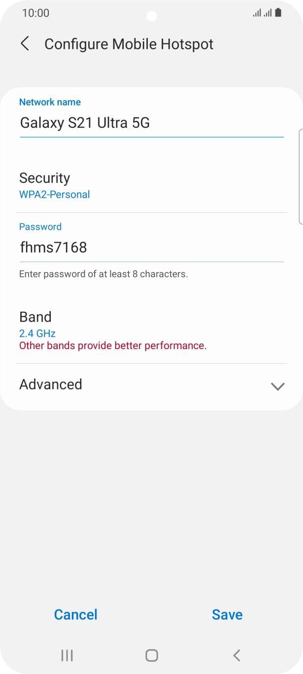 Press the field below 'Network name' and key in the required name. Press the field below 'Network name' and key in the required name.