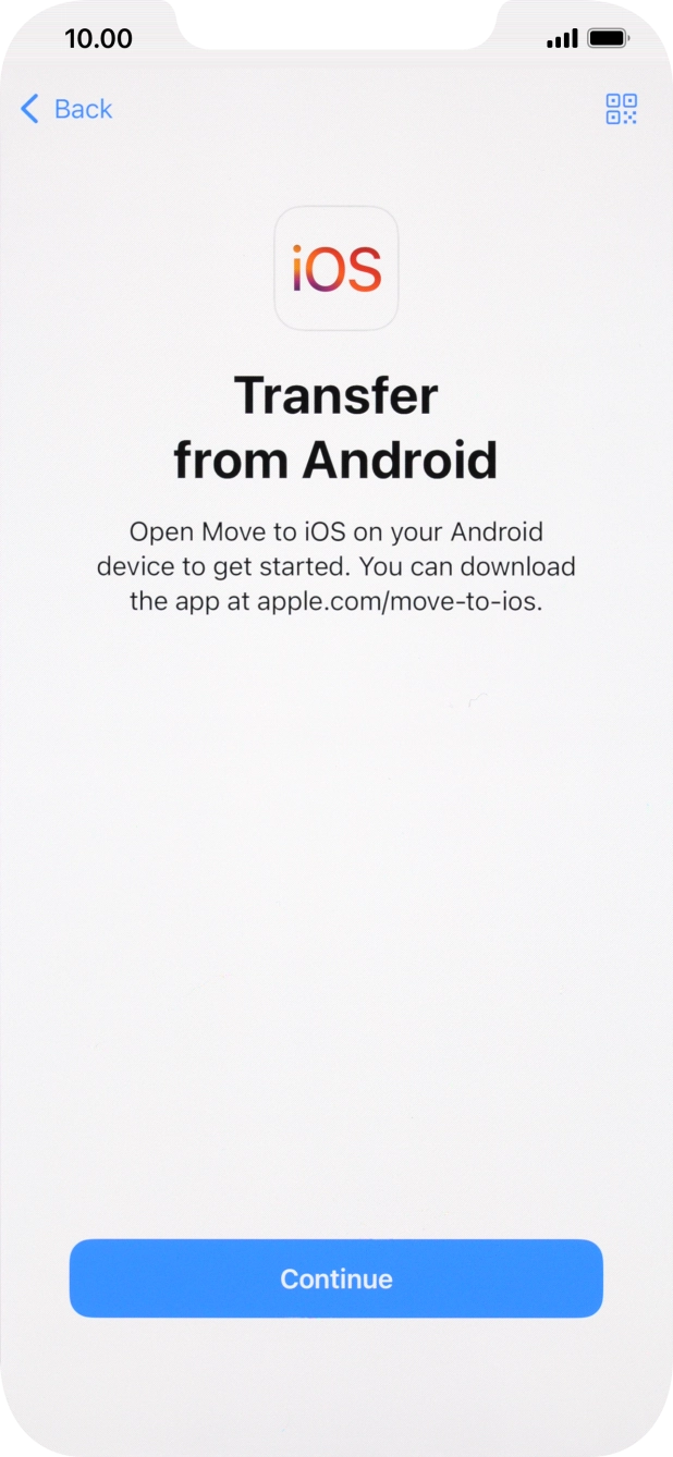 To transfer content to your phone, you need to install the app 'Move to iOS' on the Android phone. When the app is installed, press Continue.