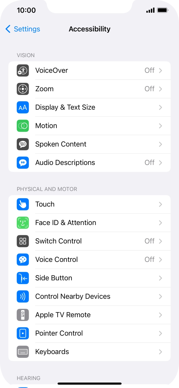 Press the required category below 'VISION' and follow the instructions on the screen to select the required settings.