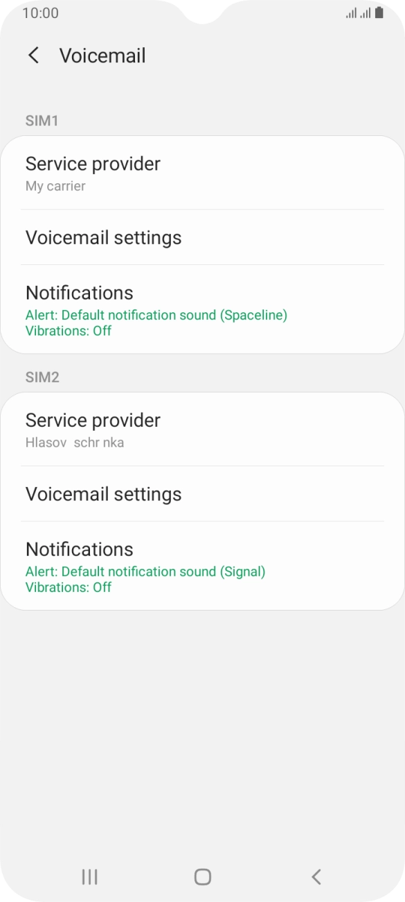 Press Voicemail settings below the required SIM.