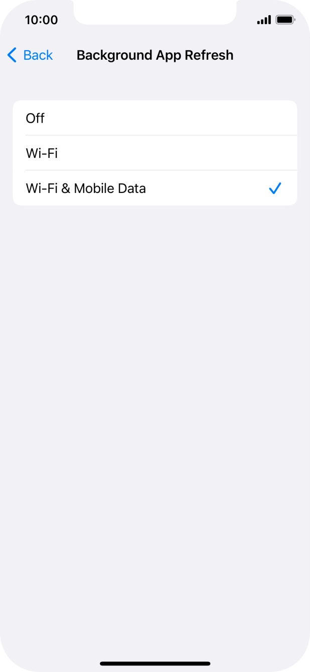 To turn off background refresh of apps, press Off. To turn off background refresh of apps, press Off.