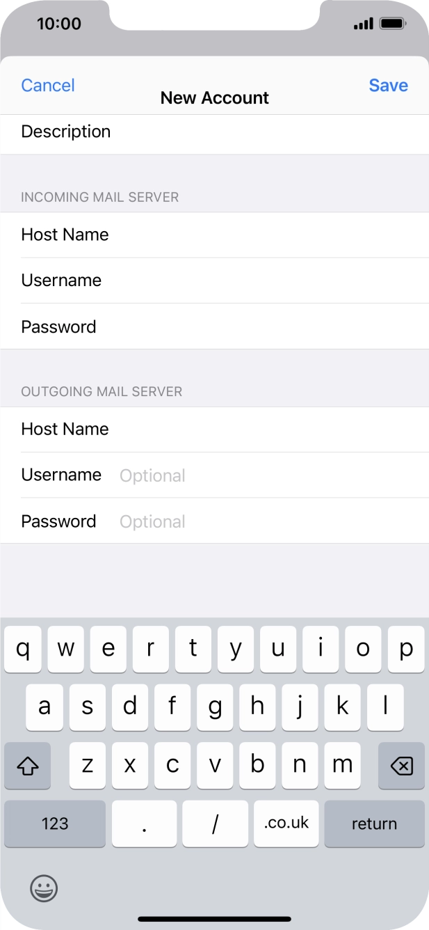 Press Username and key in the username for your email account. Press Username and key in the username for your email account.