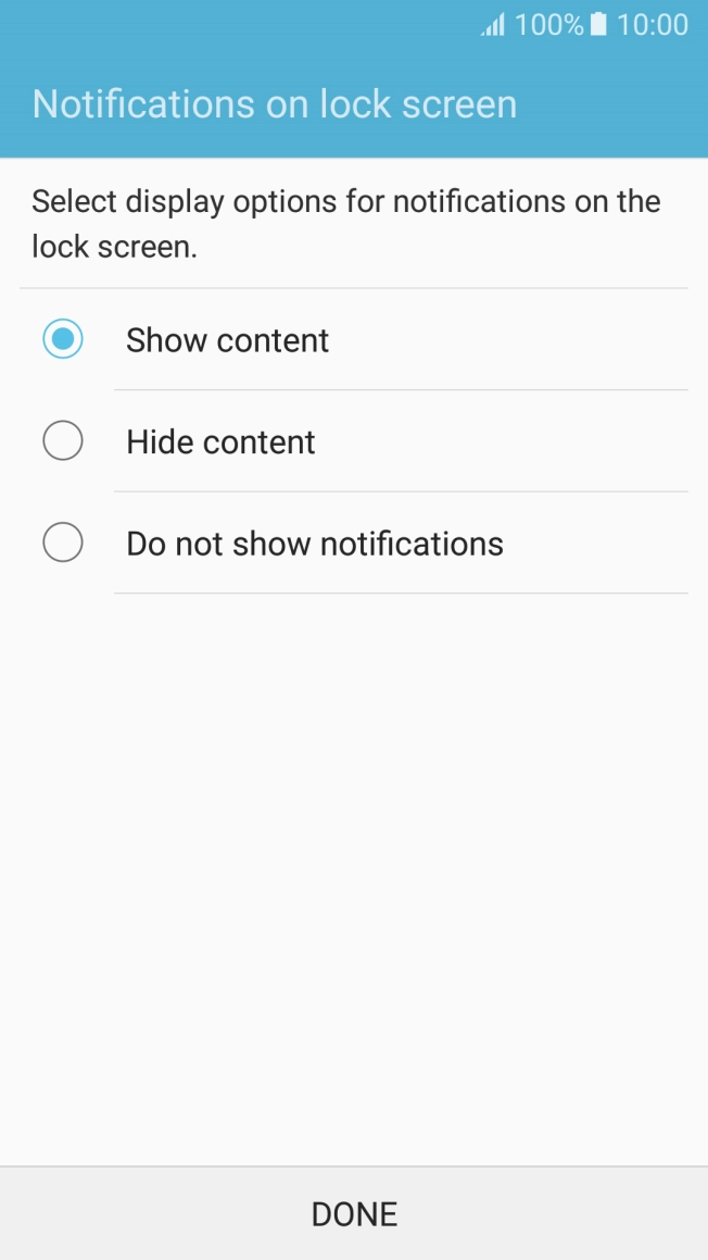 Press the required setting. Press the required setting.