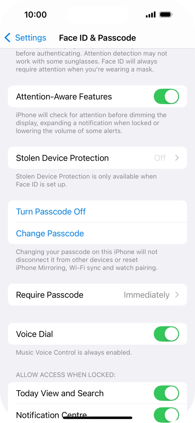 Press Turn Passcode Off and key in the phone lock code.