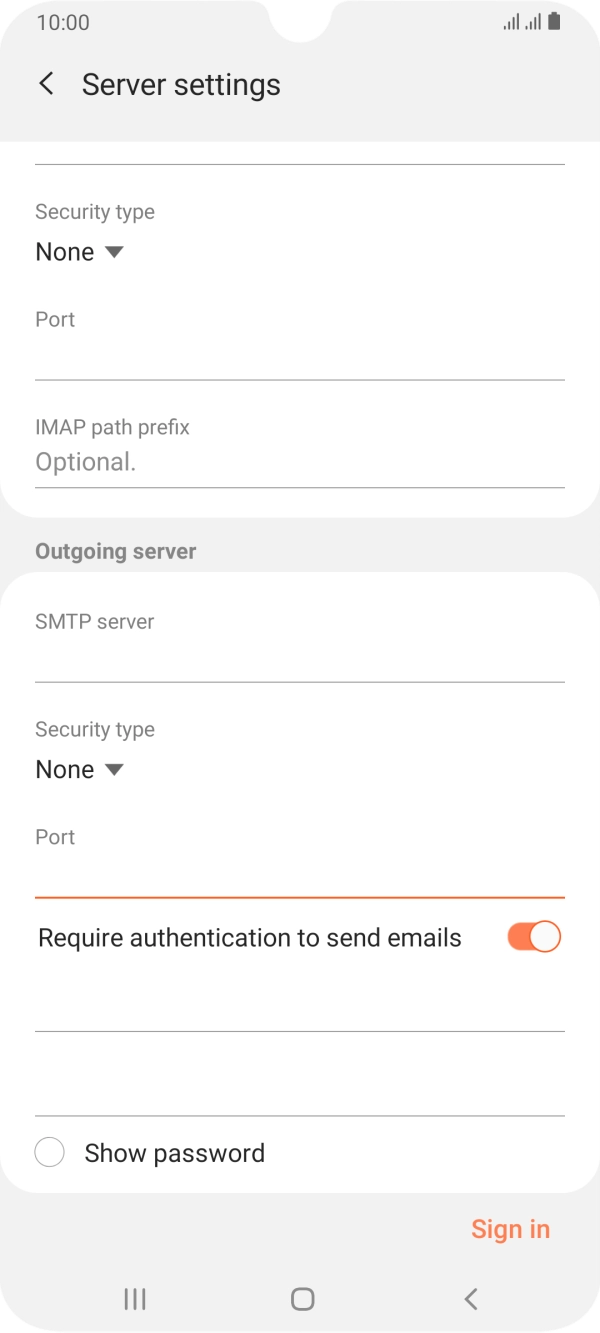 Press the indicator next to 'Require authentication to send emails' to turn on the function. Press the indicator next to 'Require authentication to send emails' to turn on the function.
