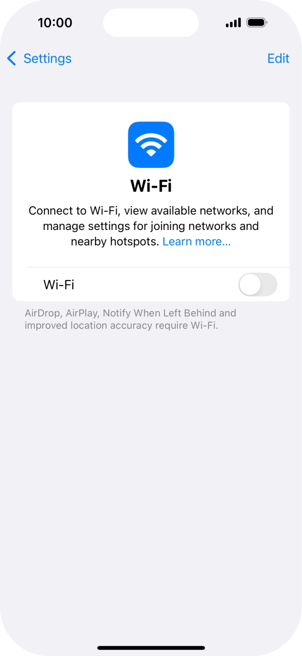 Press the indicator next to 'Wi-Fi' to turn on the function.
