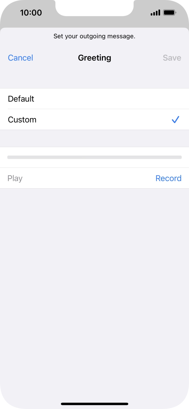 Press Record to start recording a personal greeting. Press Record to start recording a personal greeting.
