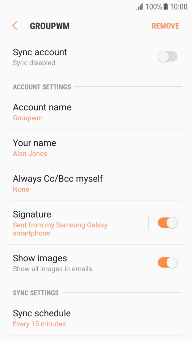 Press the indicator next to 'Sync account'. Press the indicator next to 'Sync account'.