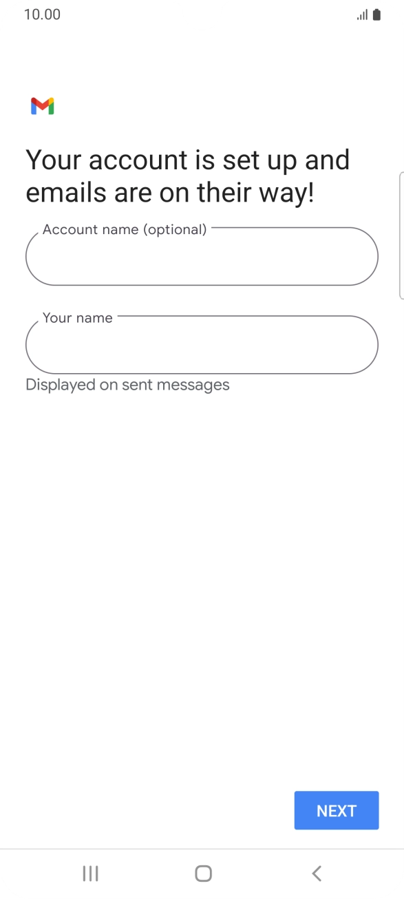 Press the field below 'Account name (optional)' and key in the required name. Press the field below 'Account name (optional)' and key in the required name.