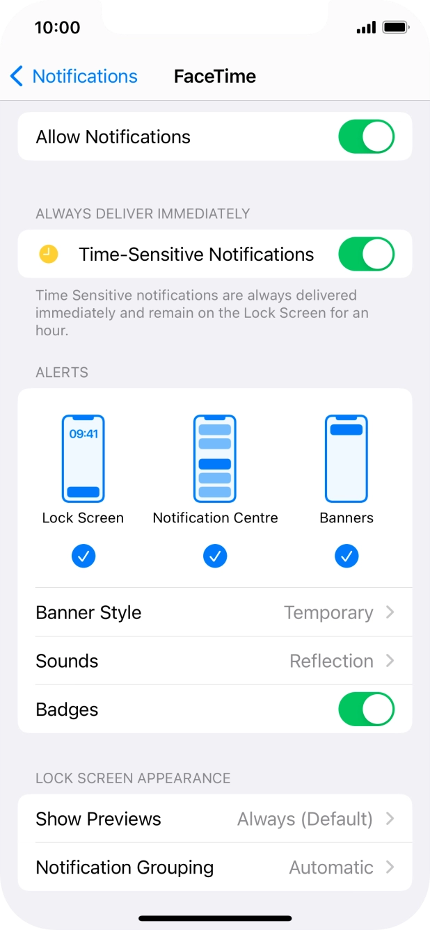 Press the indicator next to 'Allow Notifications' to turn notifications for the selected application on or off. Press the indicator next to 'Allow Notifications' to turn notifications for the selected application on or off.