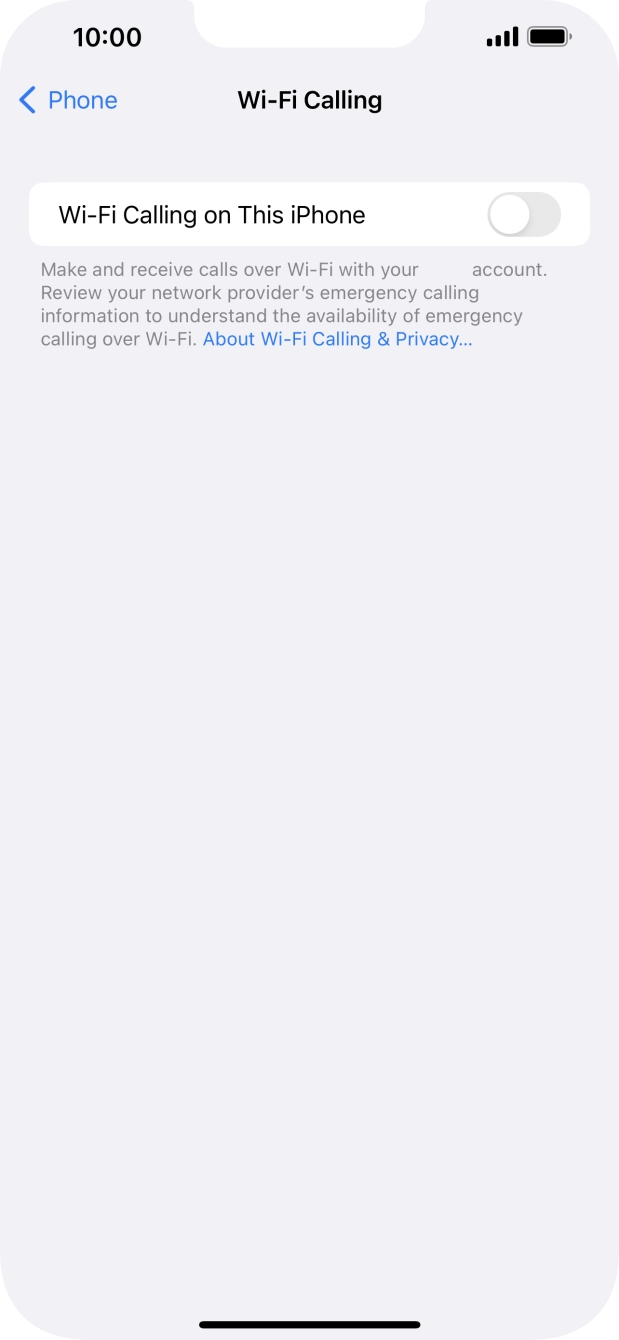Press the indicator next to 'Wi-Fi Calling on This iPhone' to turn the function on or off. Press the indicator next to 'Wi-Fi Calling on This iPhone' to turn the function on or off.