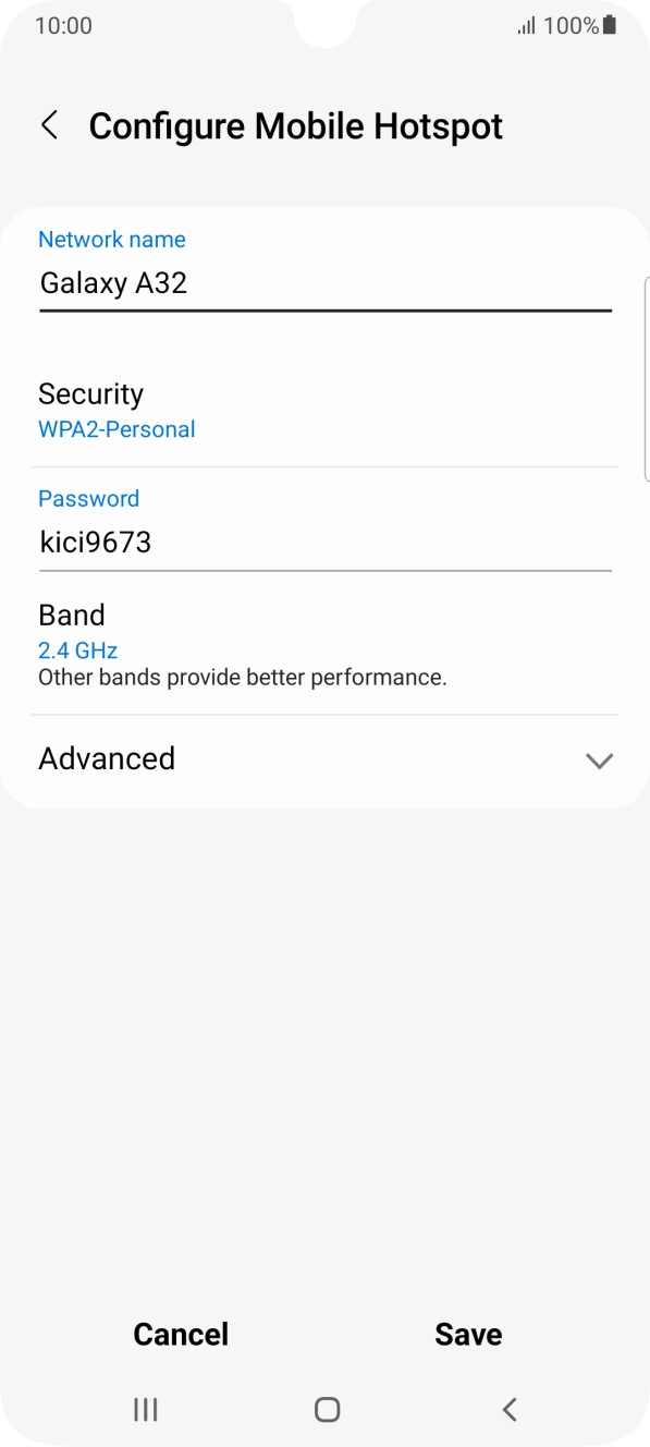 Press the field below 'Network name' and key in the required name.