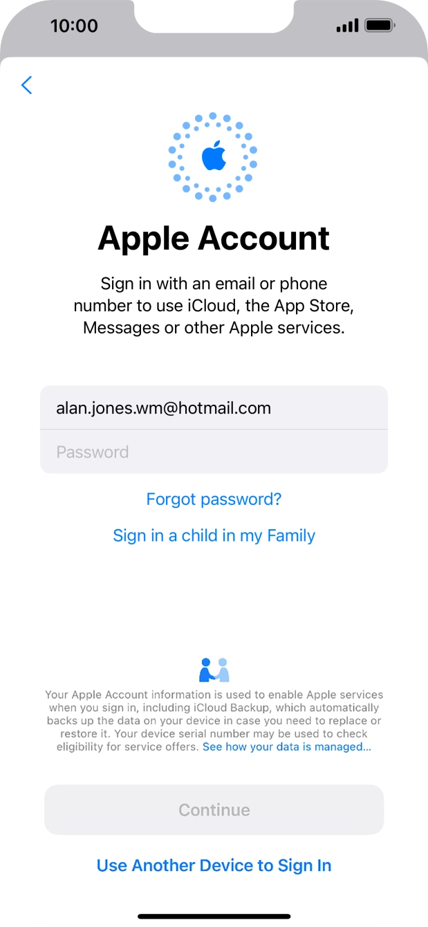 Press Password and key in the password for your Apple ID.