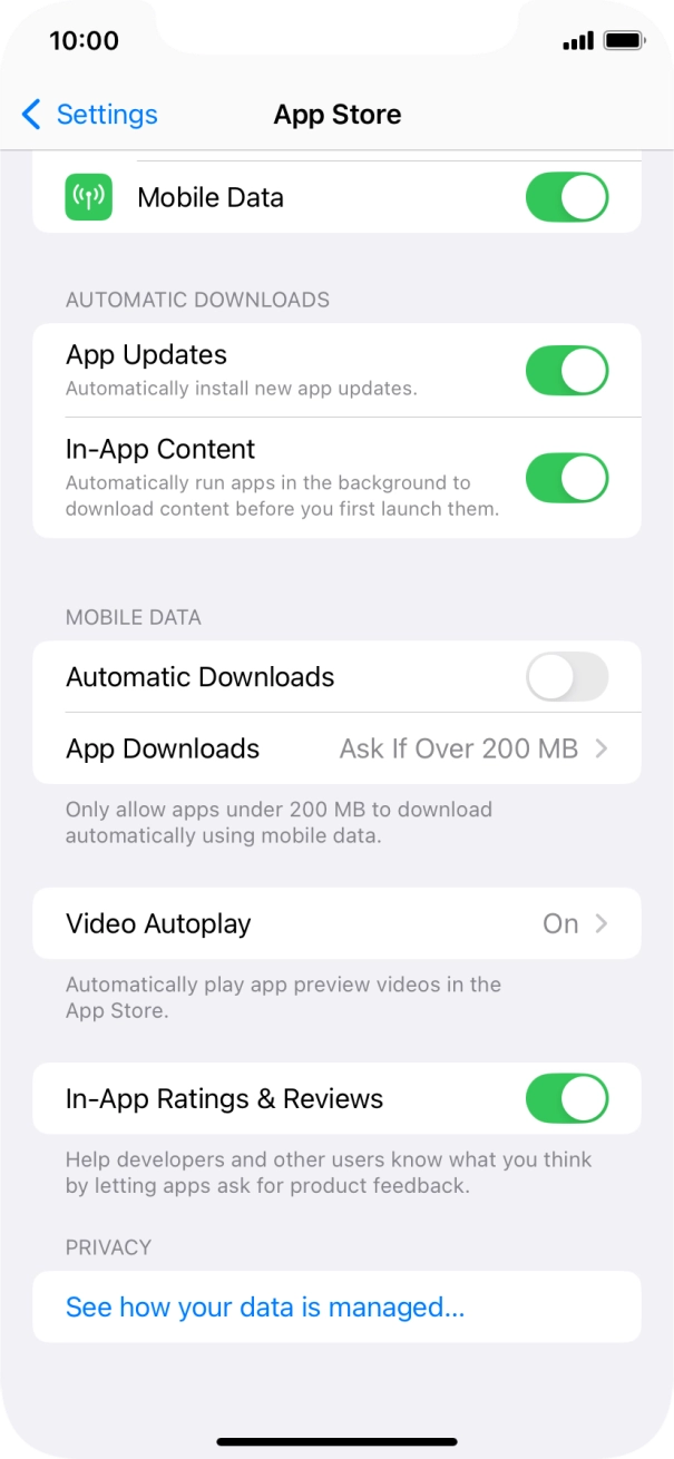 Press the indicator next to 'App Updates' to turn the function on or off.